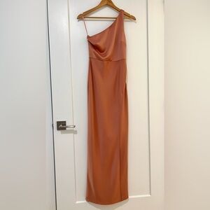 BHLDN Scottie One-Shoulder Side-Slit Satin Maxi Dress – Peach - Size 0 - NWT!